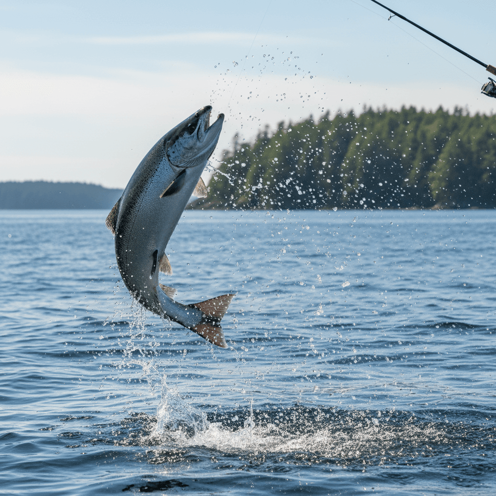 Coho salmon jumping in clear Haida Gwaii water