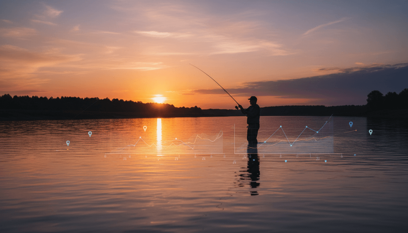 Fishing boat with two anglers on Haida Gwaii waters at sunrise