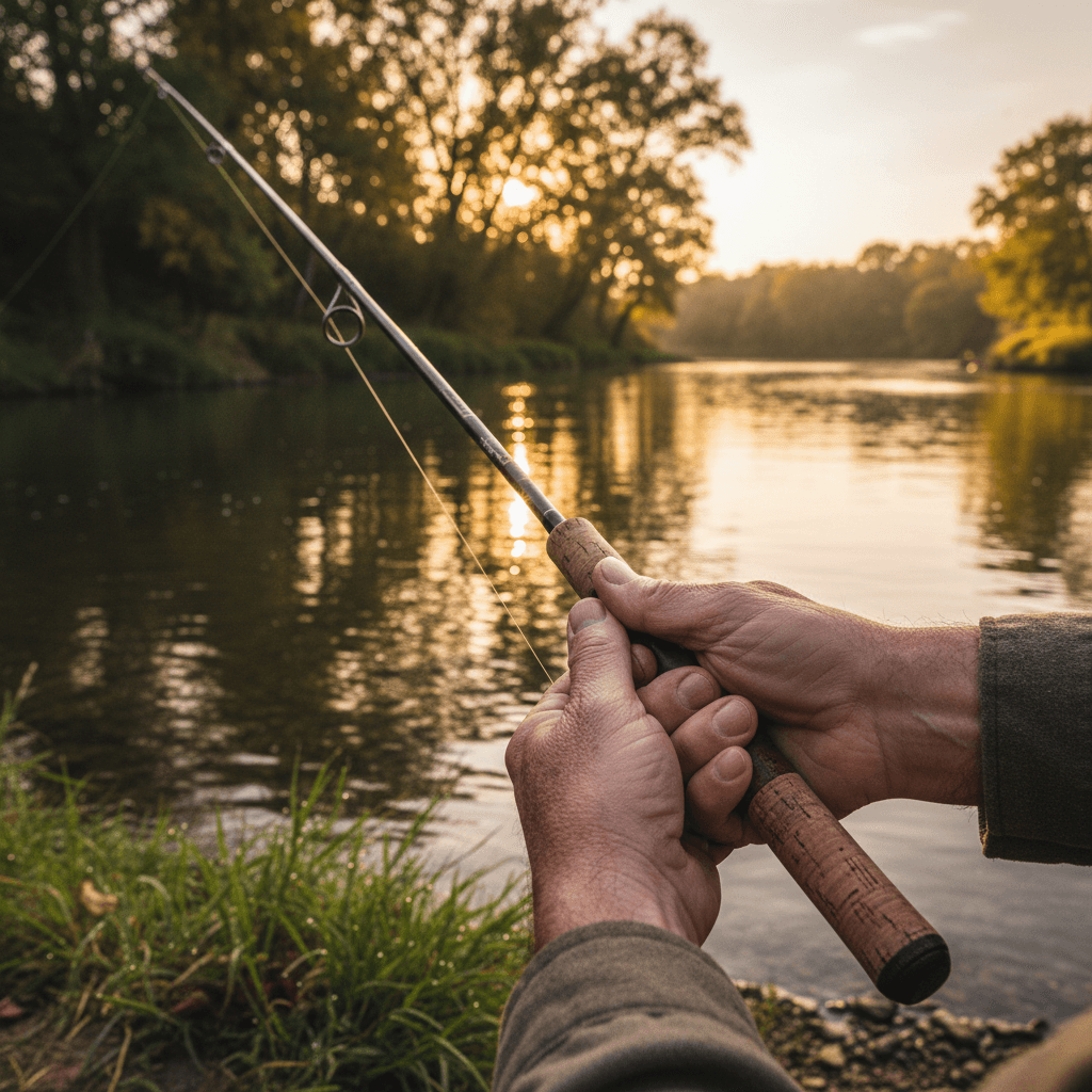 Angler mid-fight with a Coho salmon on the line